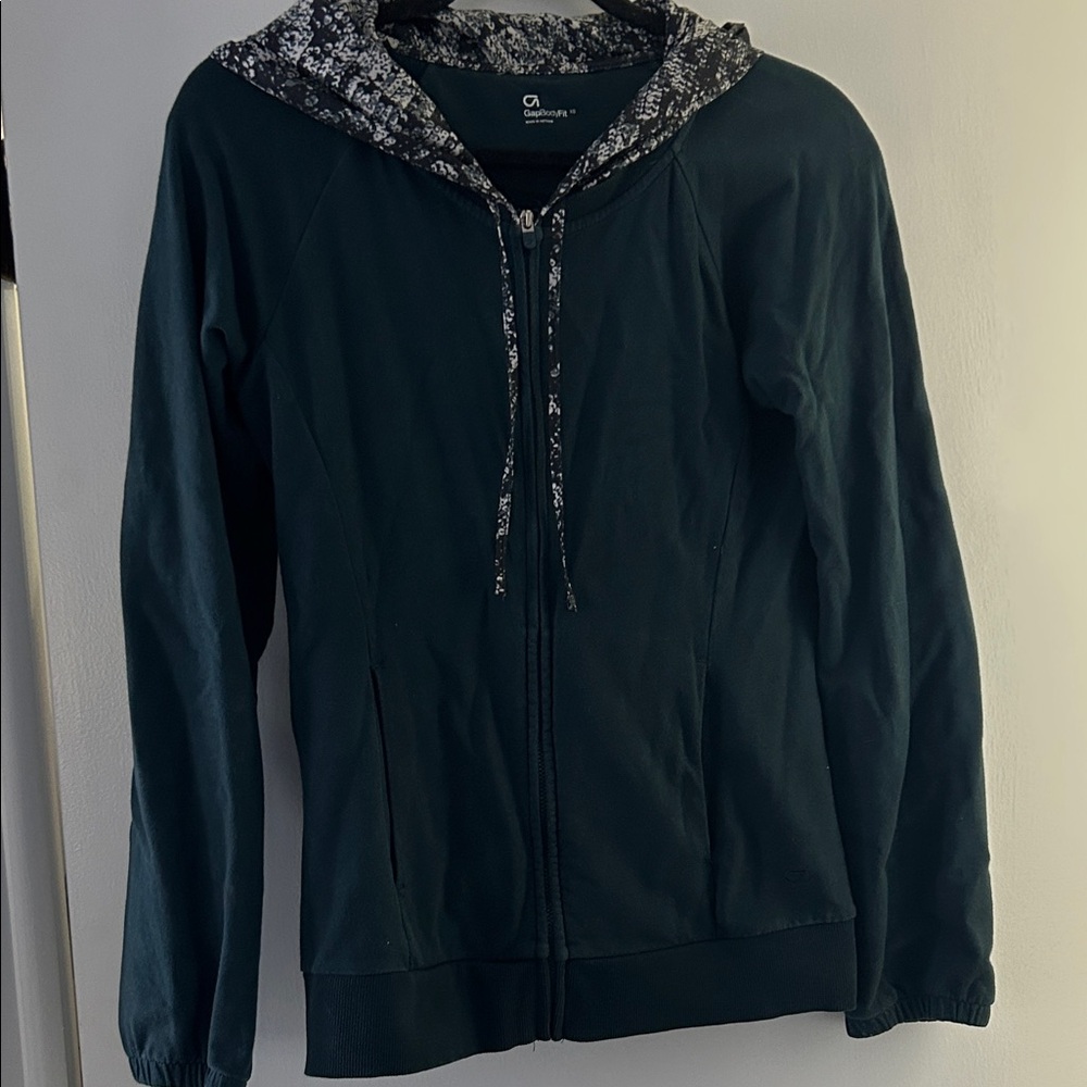 Gap Dark Green Zip-Up Hoodie with Patterned Hood